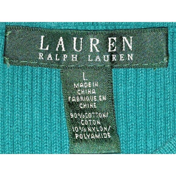 Lauren Ralph Lauren Rib Knit Sweater Womens Large Green Black Stripe Gold Button - Picture 7 of 9